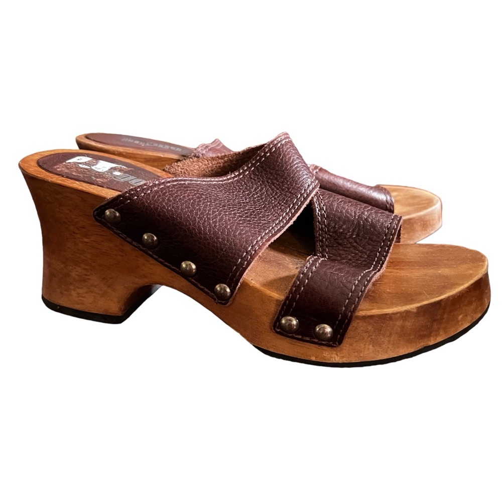 90s Y2K BONGO Studded Wood Wedge Platform Mule Vintage sz 7 - Picture 5 of 9